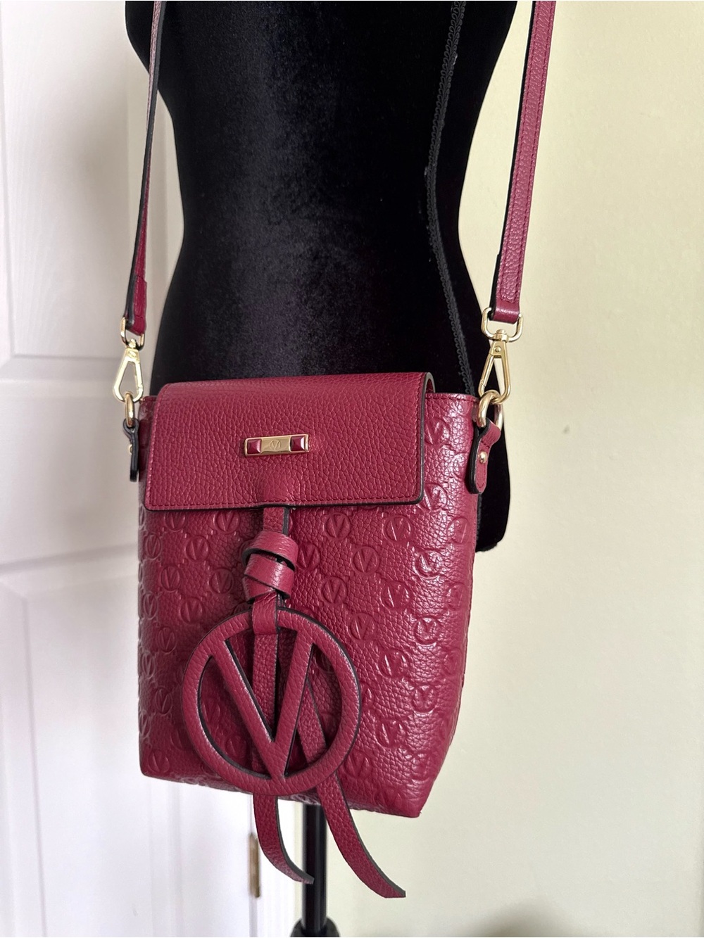 Valentino By Mario Valentino Salma Medallion Leather Crossbody in Burgundy - Picture 2 of 11